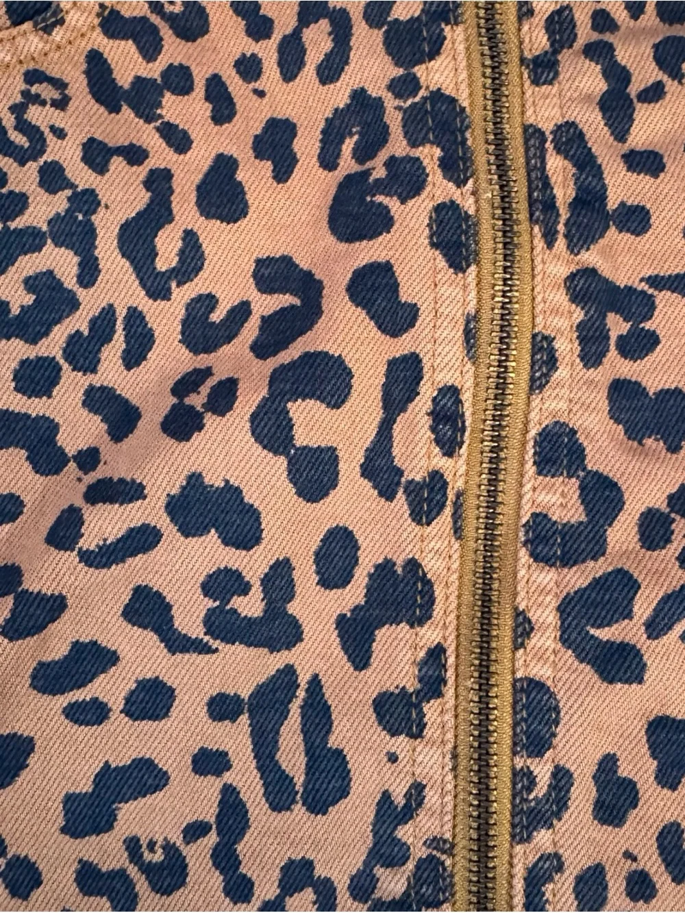We The Free Size 24 Leopard Animal Print Zip Up Denim Mini Skirt Boho Raw Hem